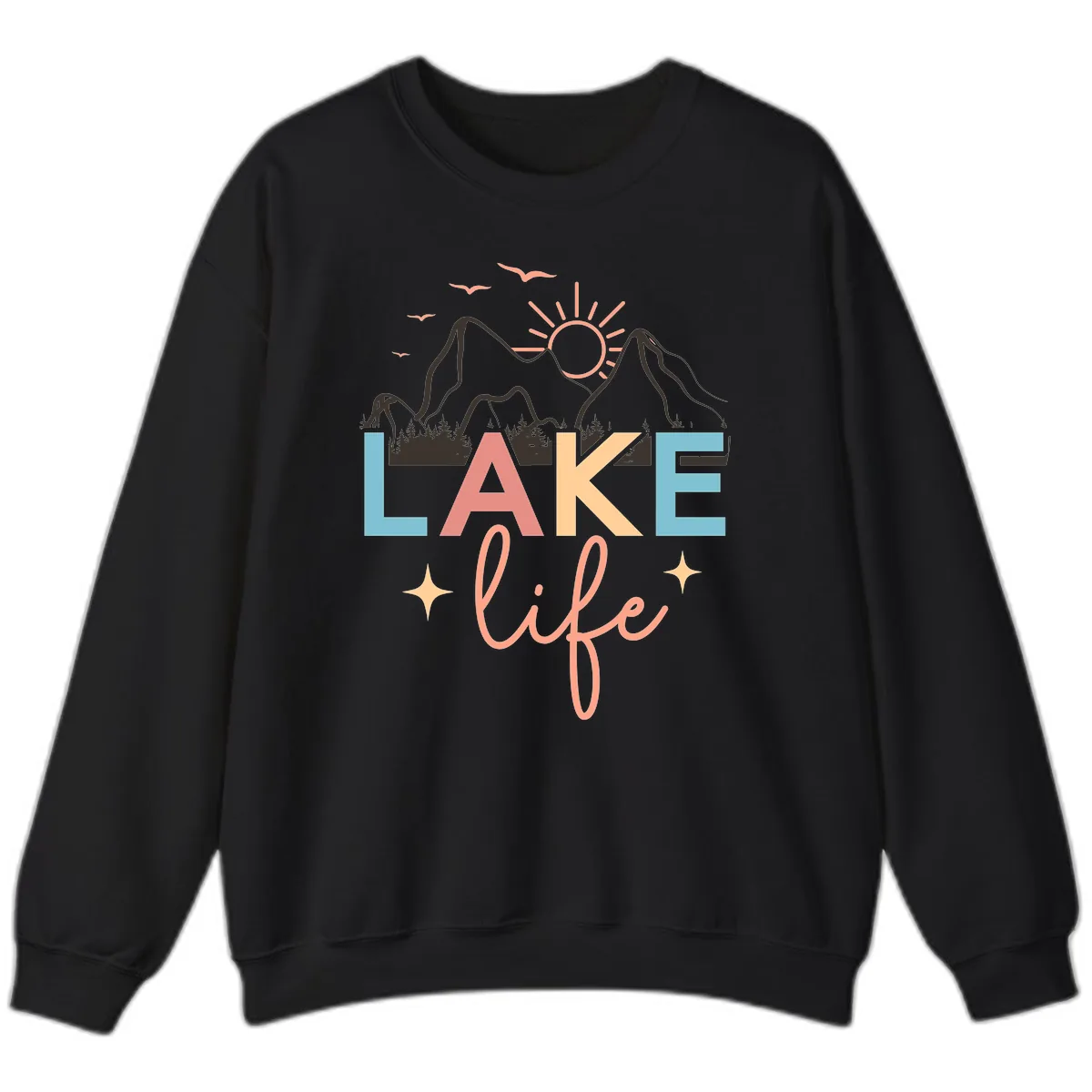Mountain Lake Life Typography Sweatshirt in Black